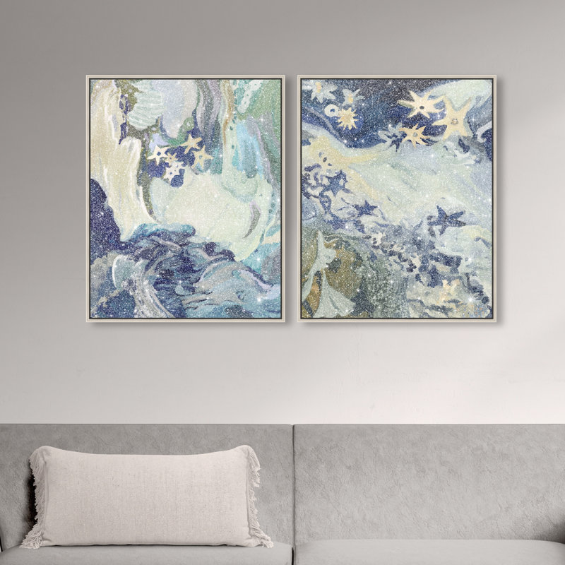 Mermaid Dream Set Canvas Animals Print by Oliver Gal, Black Frame, 16 x 20, 42"H x 34"W, Silver Floater Frame