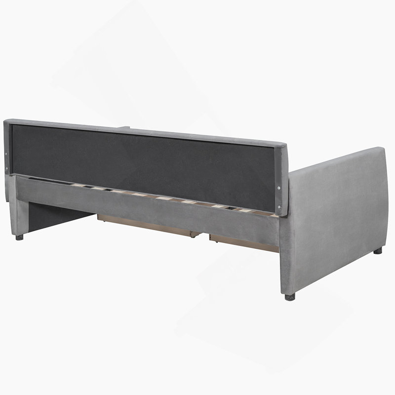 Upholstered Daybed With Drawers, Wood Slat Support, Gray