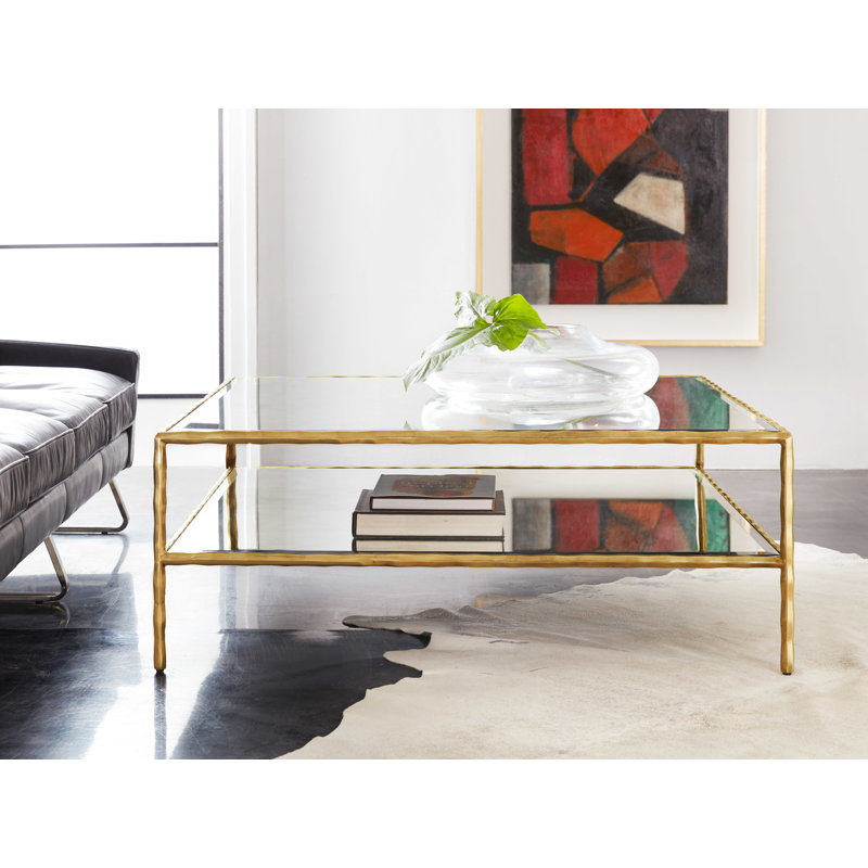 Organic Glass Single Coffee Table, Gold Leaf, Clear, 18" H x 48" L x 48" W