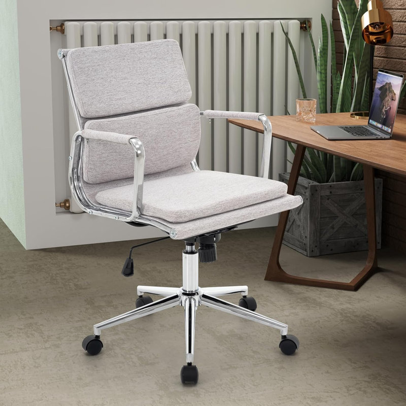 Aime Office Desk Chair, Ergonomic Office Chair, Mid Back Desk Chair With Adjustable Height, Light Gray