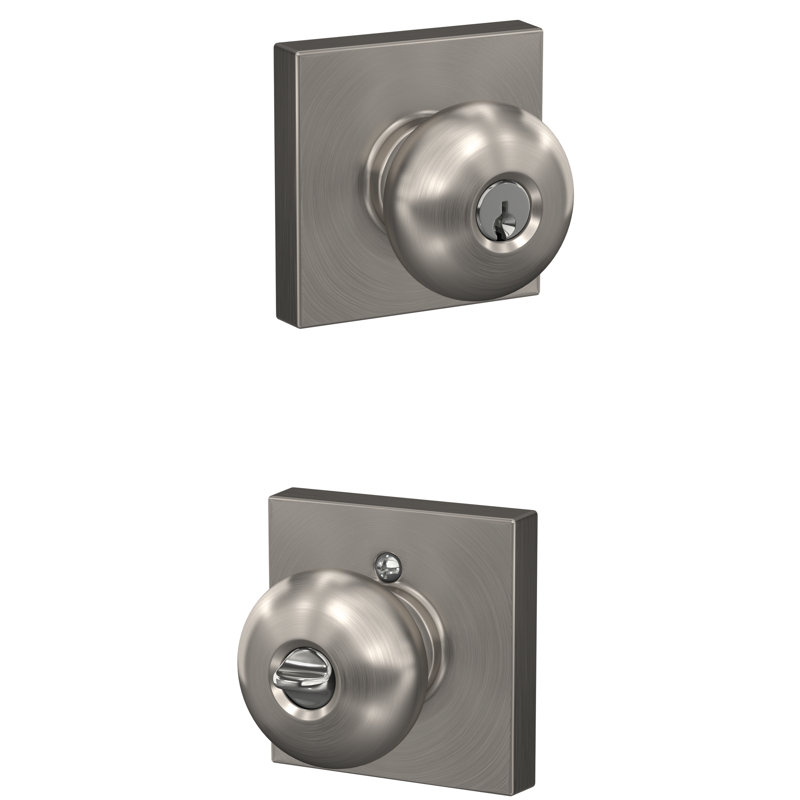 Plymouth Keyed Entry Knob with Collins Trim, Satin Nickel
