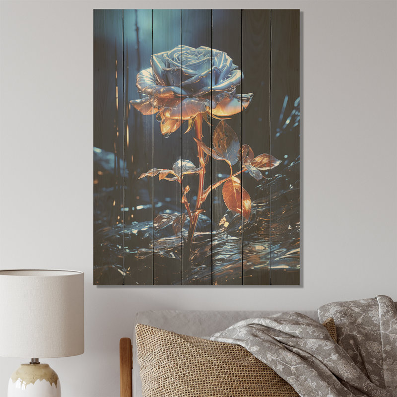 Blue Serene Rose Water's Edge Harmony II - Rose sur bois, H 44 po x l 34 po