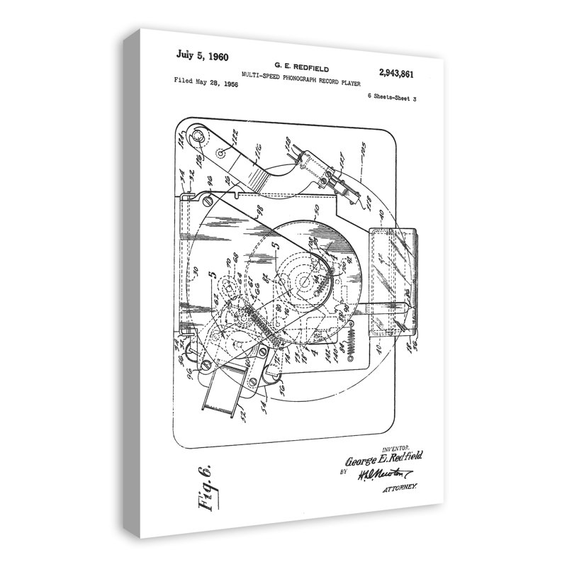 « rétro record player brevet », impression sur toile