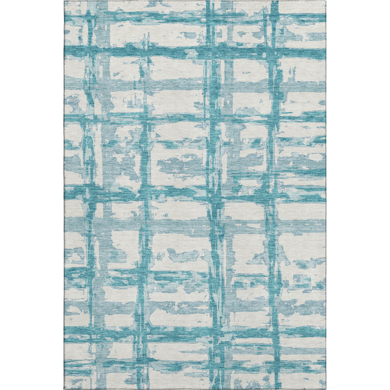 Premium Machine Washable Prisco Teal Rug, Rectangle 5' x 7'6"