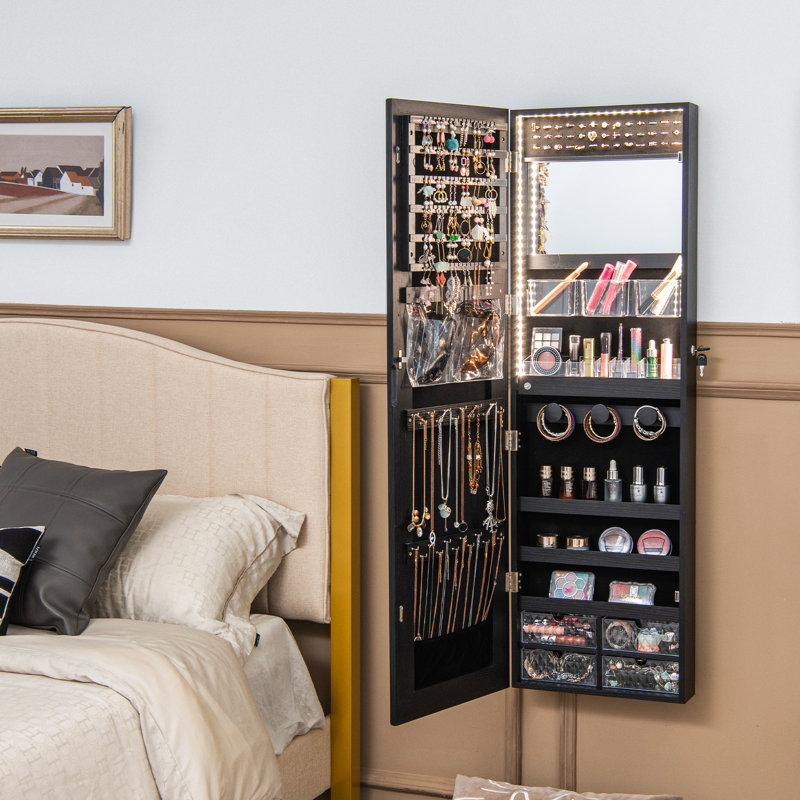Armoire à bijoux avec miroir, Noir