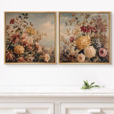 Reproduction murale de jardin botanique rétro vintage botanique encadrée 2 pièces