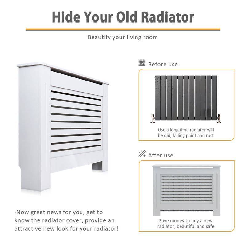 Horizontal Stripe Design Radiator Cover, Athonite, 81.5cm H x 112cm W x 19cm D, White