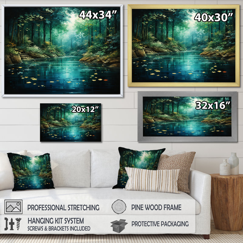 Forest Emerald Canopy River - Forest Canvas Wall Art, 24" H x 32" W x 1" D, Wrapped Canvas