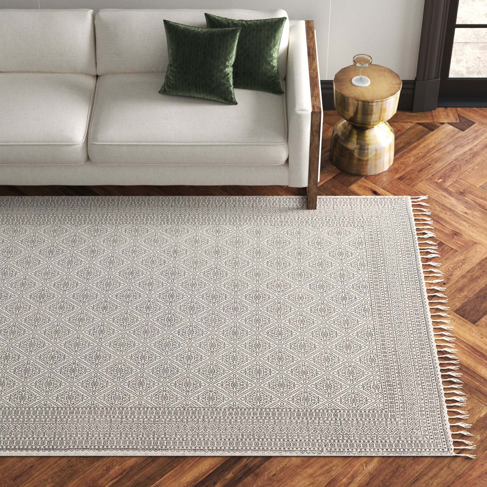 Janette Black Khaki Hand-Woven Cotton Rug, Rectangle 5' x 7'6"