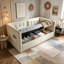 Daybed, Hydraulic Storage Twin Bed Frame with USB & Type-C Charging, Bed Frame with Wooden Slats and Tufted Sofa Back