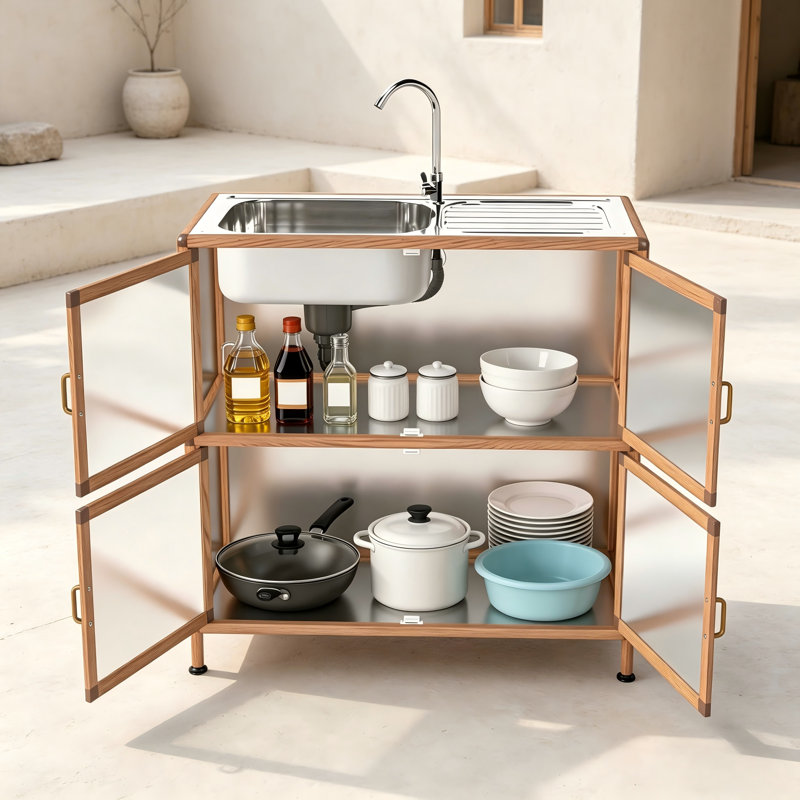 Meuble-lavabo autoportant multifonctionnel avec rangement - Fabriqué en acier inoxydable résistant à la rouille - Un poste de lavage et de travail pratique pour les salles de lavage et les patios extérieurs.