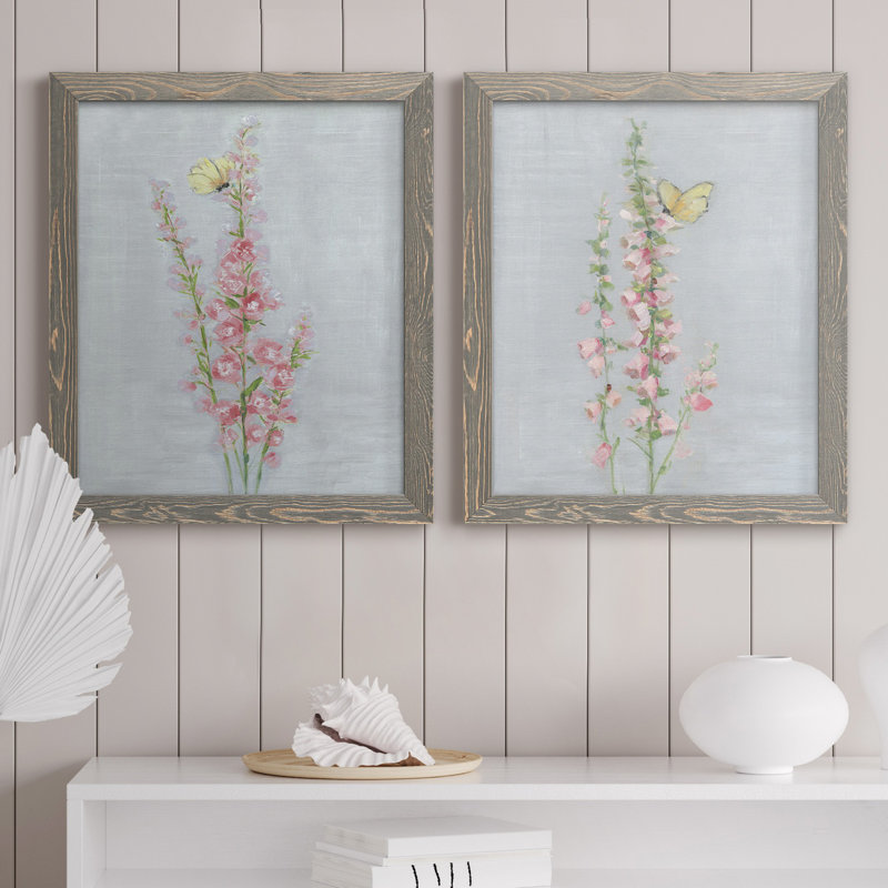 Foxglove Garden I - ensemble de 2 reproductions, H 20 po x l 17 po x P 1 po, Toile avec cadre gris, Pas de tapis