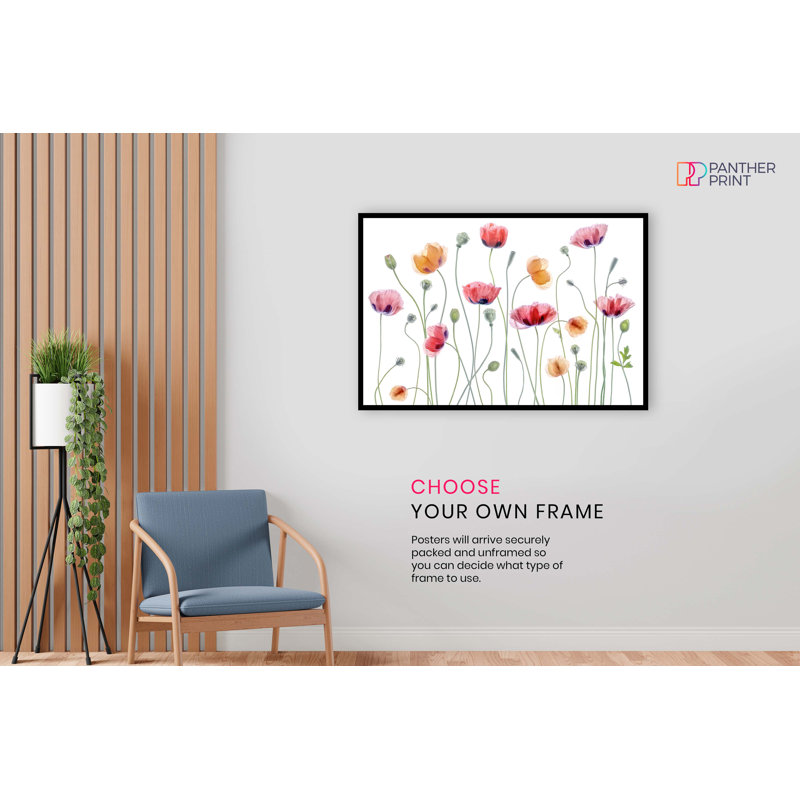 Red And Yellow Transparent Flowers - No Frame Print, 41cm H x 61cm W
