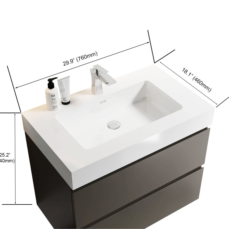Meuble-lavabo moderne - 30 po gris, grand rangement avec glissières de tiroir silencieuses, meuble-lavabo mural au design élégant gris: tactile et action