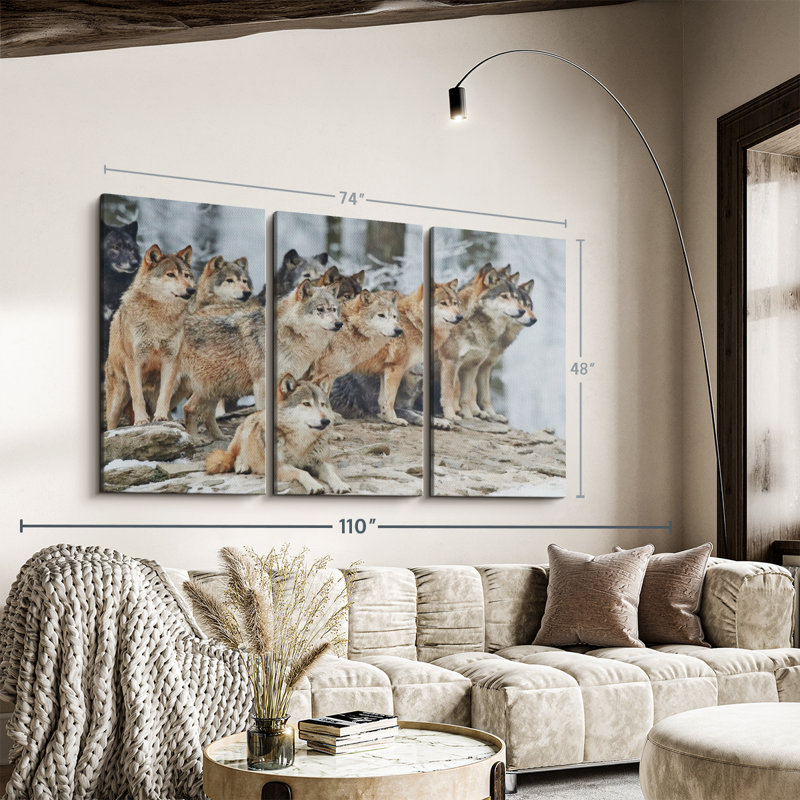 «Wild Wolf Pack», 3 pièces sur toile, H 48 po x l 74 po x P 1,25 po