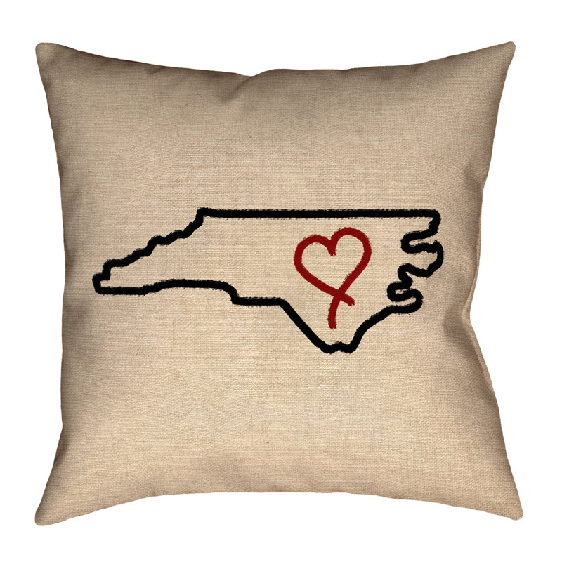 Housse de coussin Katelyn Smith North Carolina Love Outline, 14 po x 14 po, Housse de coussin en coton sergé