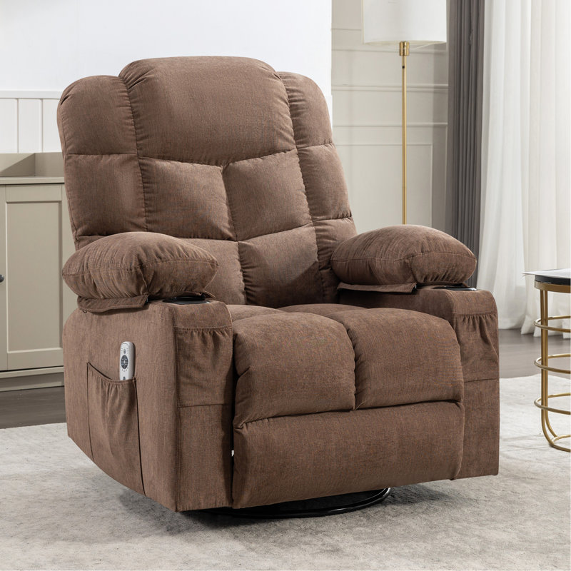 Fauteuil inclinable de massage pour fauteuil berçant inclinable pour adultes surdimensionné avec 2 porte-gobelets, port de charge USB doux avec massage manuel et chaleur.