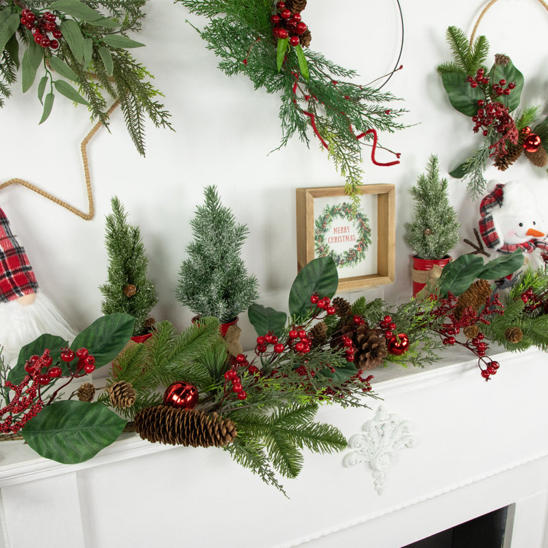Pinecones And Berries Artificial Christmas Garland 6' X 8" Unlit