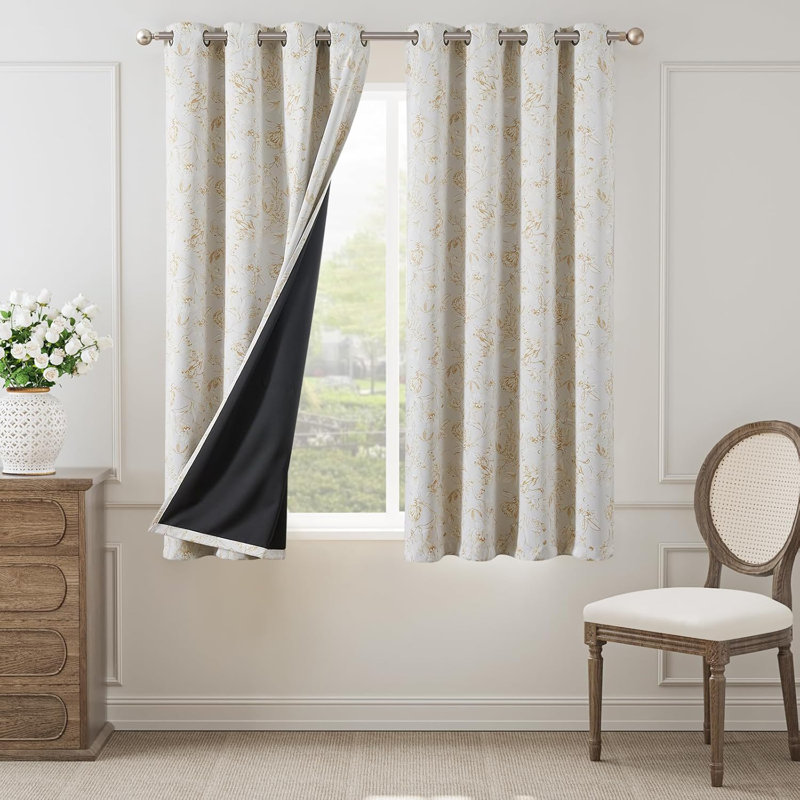 Rideaux occultants à motif floral pour chambre à coucher, L 50 po x L 63 po, Jaune