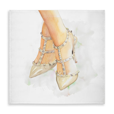 White Fashion Shoes Tablecloth - Studded High Heels Decor