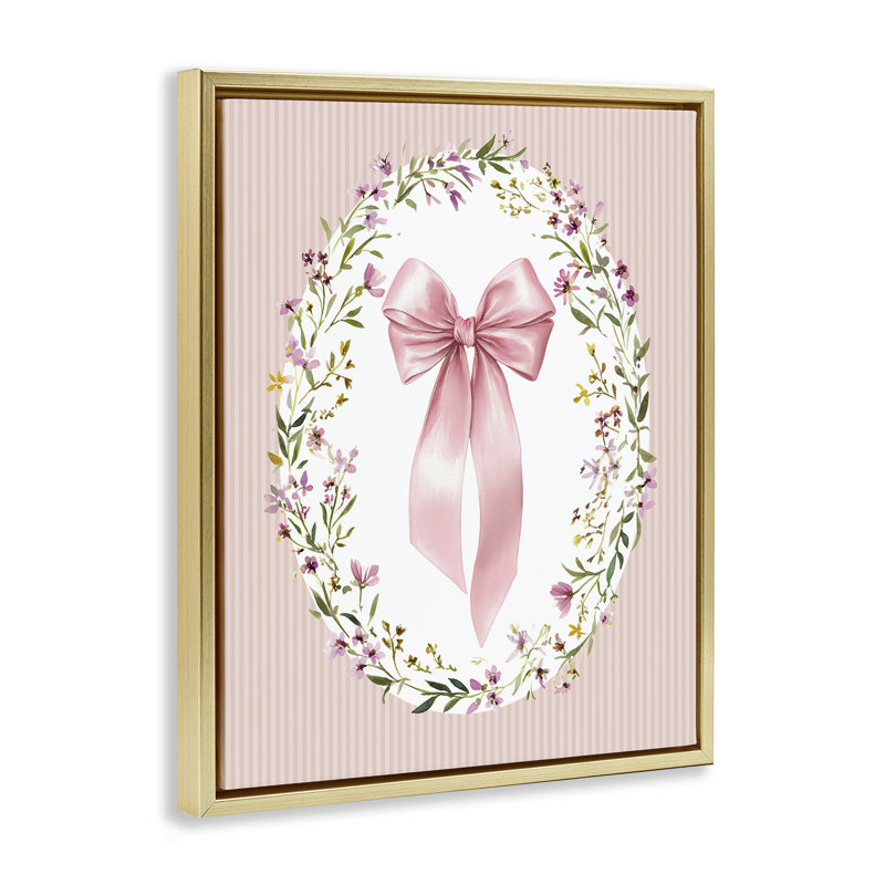 Ruban avec cadre flottant floral ovale, design par Christine Simpson Art, H 31 po x l 25 po, Cadre flottant métallique doré
