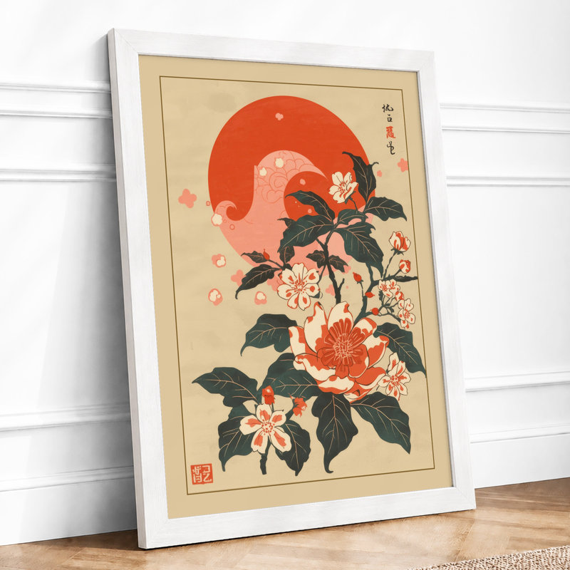 Spider Among Blooms Japandi - Framed Print, A4 - 29.7 x 21.0 cm, White