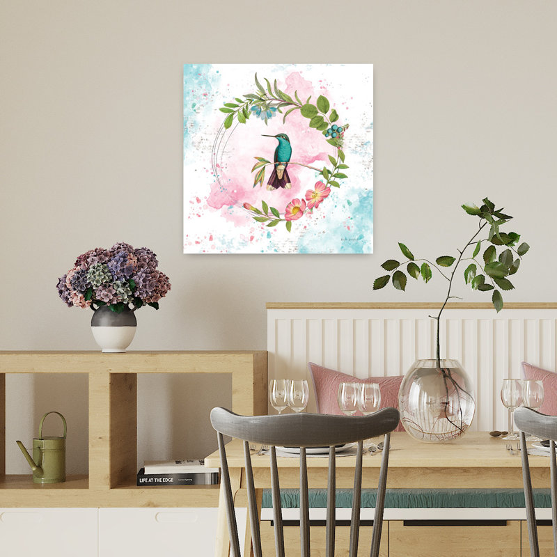 Kaleidoscope VI, art contemporain colibri vibrant, H 18 po x l 18 po