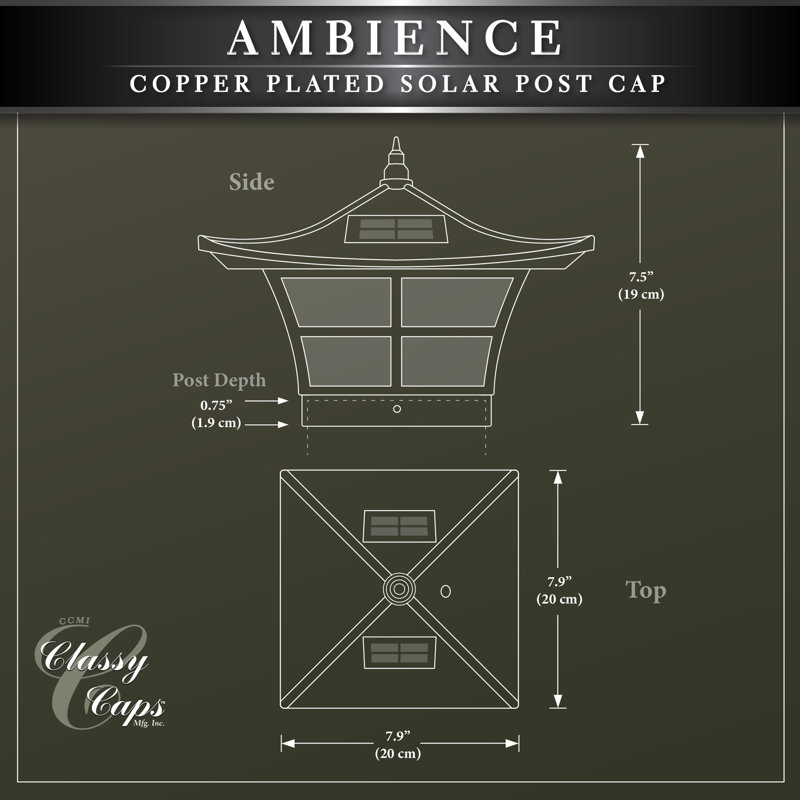 Classy Caps 4-in x 4-in 6-Lumen 1-Watt Electroplated Copper Solar LED Outdoor Post Cap Light (3000 K)