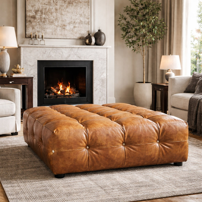 Ottoman Square Ottoman, Cognac