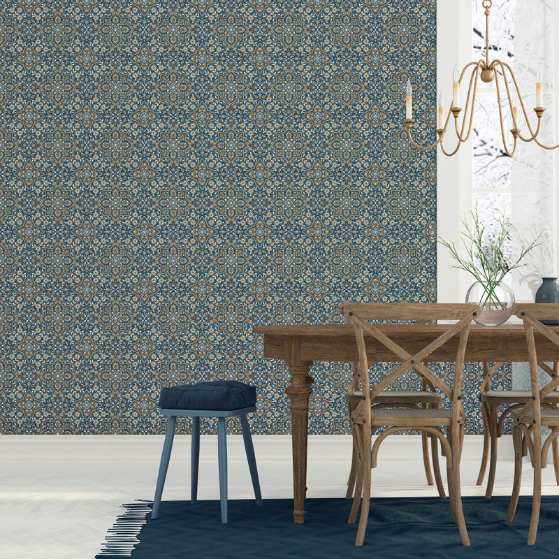 Piumafua 10m x 52.8cm Matte Wallpaper Roll, Blue/Gold