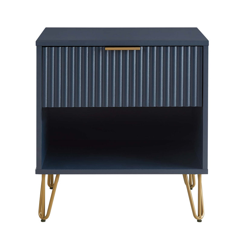 Dumbo 20" Fluted Nightstand In Midnight Blue  (Only Nightstand), Dark Blue/Gold