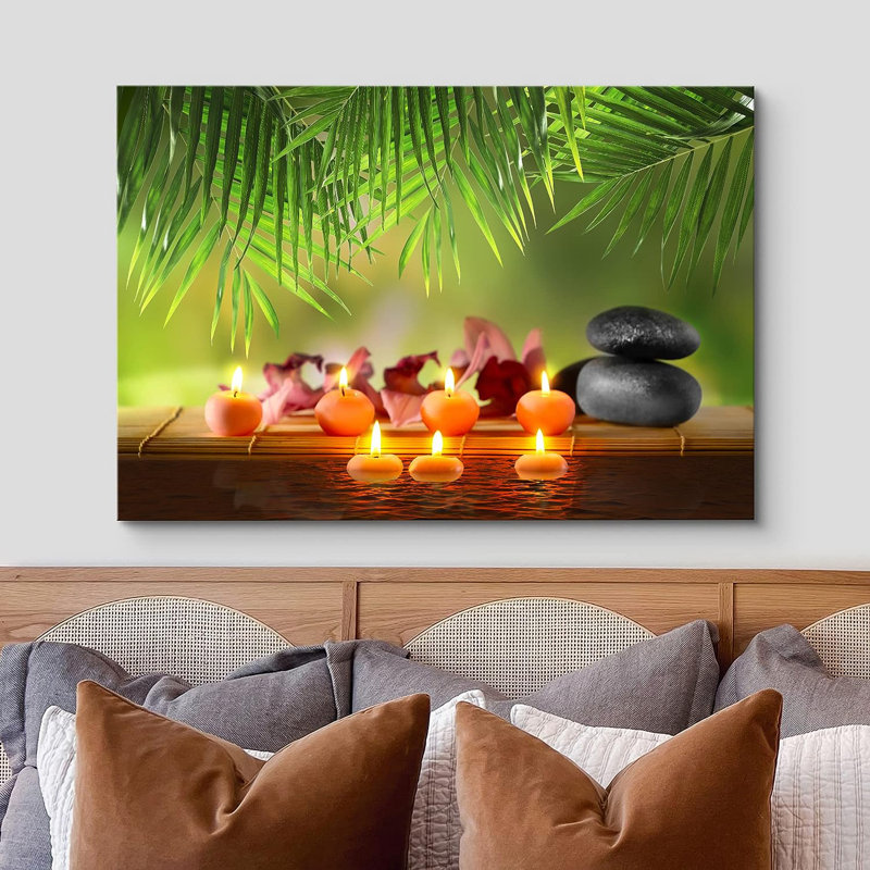 «Tropical Palm Leaf Zen Massage Stone Orchid Flowers Yoga Nature», reproduction sur toile, H 12 po x l 18 po x P 1,5 po