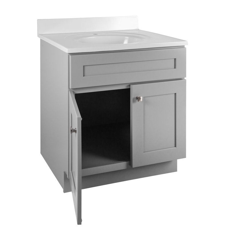 Meuble-lavabo de 31 po avec plateau Brookings, prêt à assembler, gris