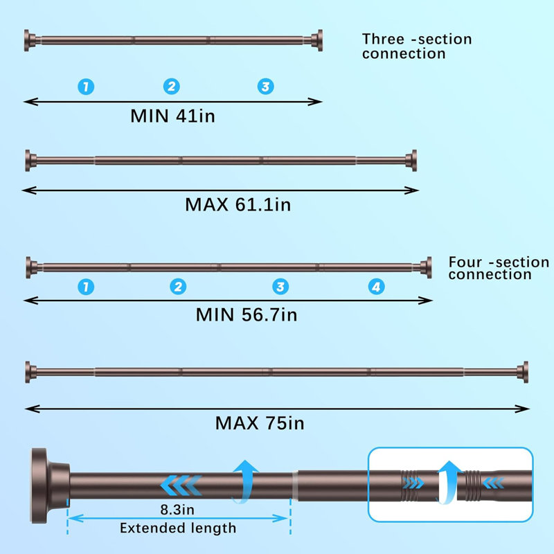 Bronze Adjustable Tension Shower Curtain Rod with Anti-Slip Pads