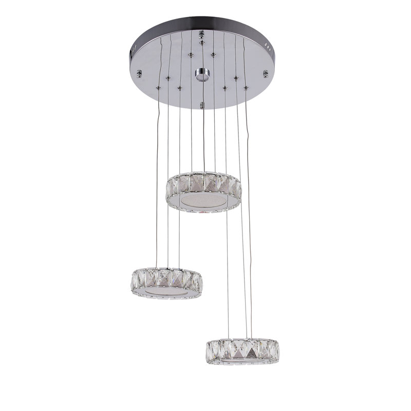 Lustre en acier inoxydable à DEL Rukhsona avec détails en cristal transparent