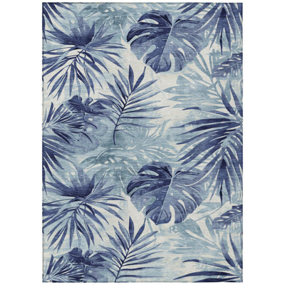 Machine Washable Indoor/Outdoor Xhevrie Blue Rug