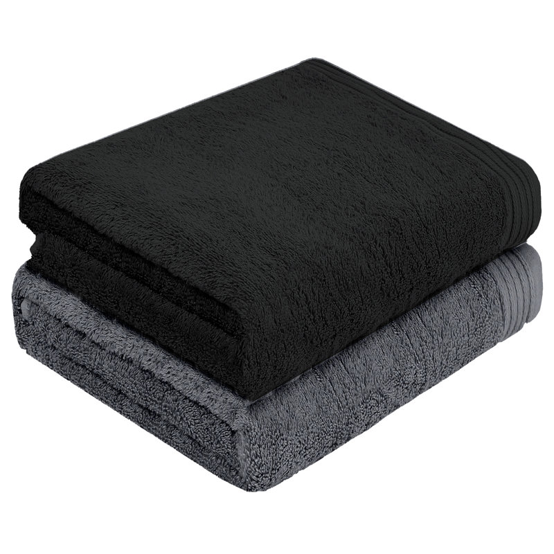 Ensemble de serviettes de bain 100% coton 2 pièces Lorena, Gris foncé / Noir