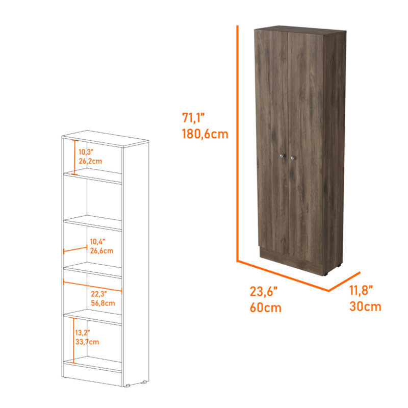 8-Shelf 2-Door 2-Piece Kitchen Set, Kitchen Island And Pantry Cabinet, Brown/Brown