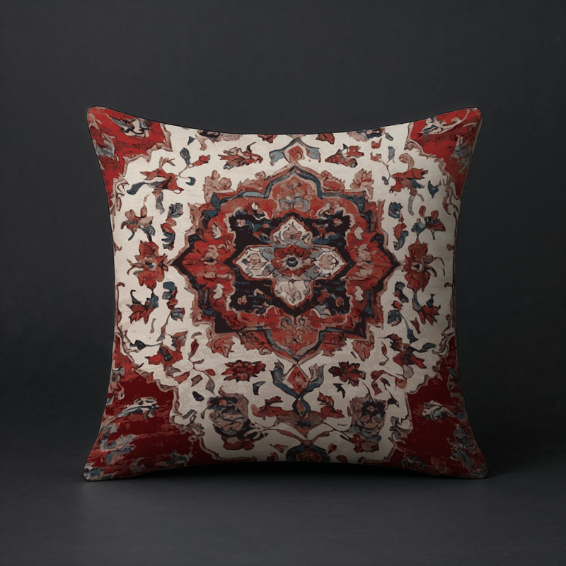 Coussin décoratif intérieur et extérieur Modern, Rouge / blanc / orange abstrait, Carré 18 po