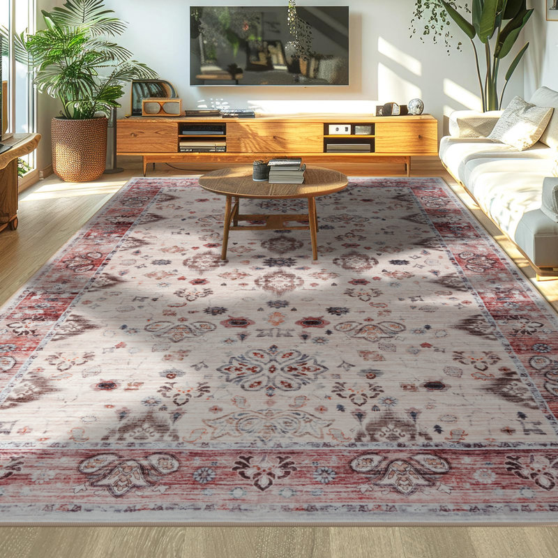 Tapis floral lavable doux à la mode pour décoration de dortoir, Rectangle 6 pi x 9 pi