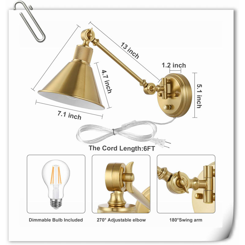 Tashania Brass LED Swing Arm Sconce, Gold