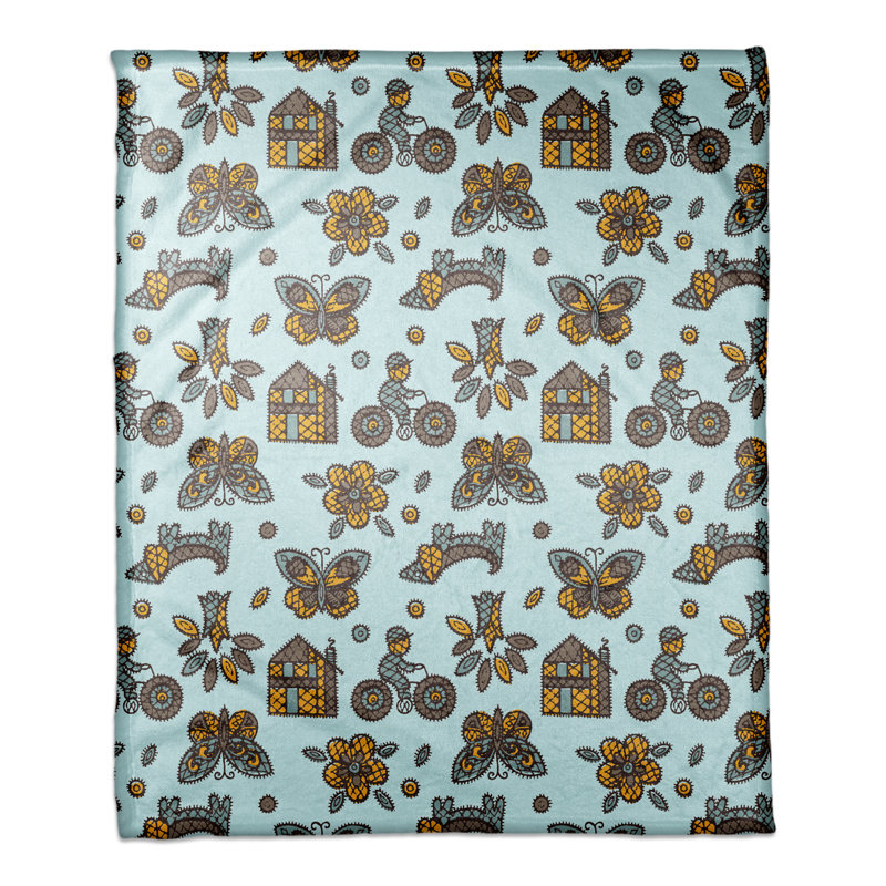 Jeté à motif fantaisiste pour enfants , Bleu / jaune