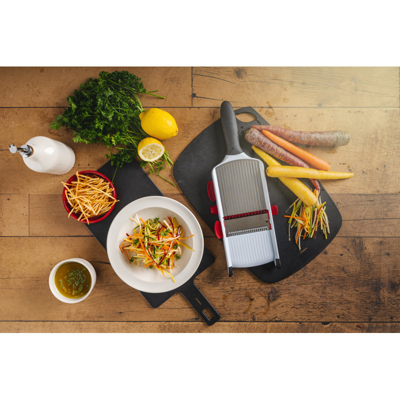 Cuisipro Handheld Mandoline with 3 Blades, 2 Thickness, Stainless Steel, Hand Guard Included, Dishwasher Safe