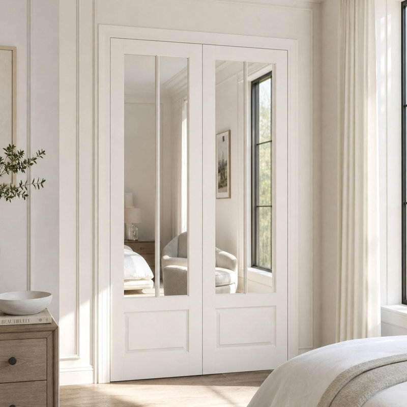 Portes intérieures rehaussant la lumière - deux panneaux de miroir double pleine longueur, conception peu encombrante pour les maisons modernes, touche élégante pour la salle de bain ou le placard de la chambre à coucher (aucune quincaillerie incluse