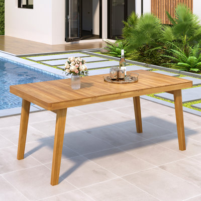 Table de salle à manger d'extérieur 69 po en bois d'acacia avec plateau à lattes, capacité de poids de 300 lb, idéale pour les rassemblements de patio et de jardin