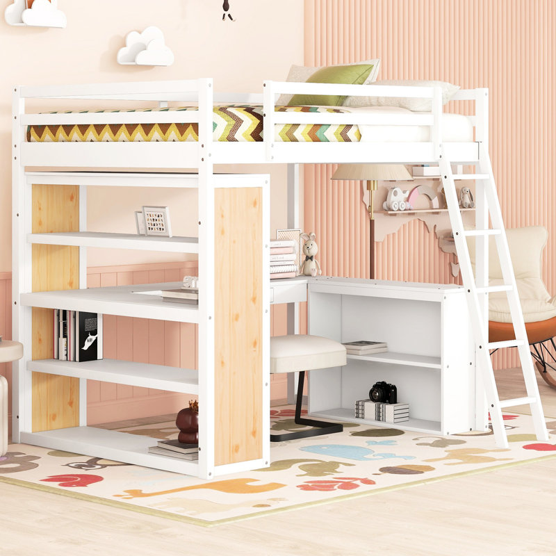 Lit mezzanine blanc avec tablettes, bureau - matériaux utilisés