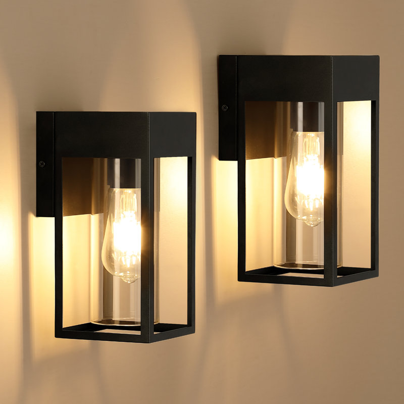 Outdoor Hardwired Wall Light Fixture, Exterior Porch Light with E26 Socket & Clear Glass Shade, Modern Wall Sconce for House Patio Garage Door