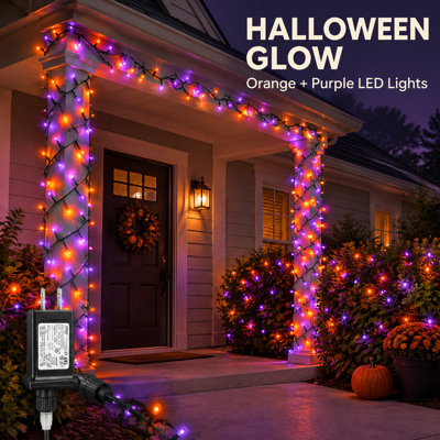 Guirlande de 20 volts à basse tension, 20 mini ampoules à DEL orange et mauve, 8 modes d'éclairage avec minuterie, connecteur mâle et femelle, guirlandes imperméables pour la fête d'Halloween