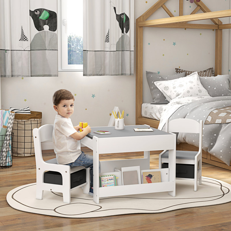 Cathrine Kids 3 Piece Square Desk Or Activity Chair and Chair Set
