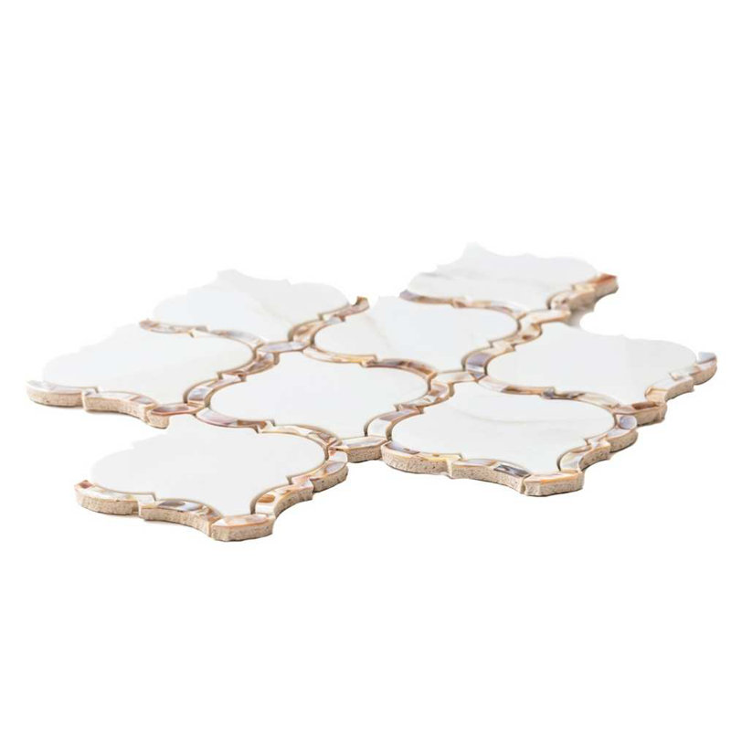 Tahitian Pearl 14" x 14.5" Glass Satin Mosaic Wall Tile, Calacatta Gold